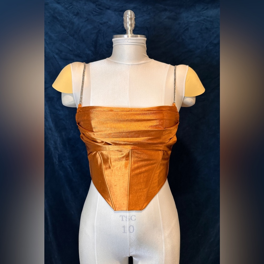 Sexy Orange Satin Corset Top With Rhinestone Straps